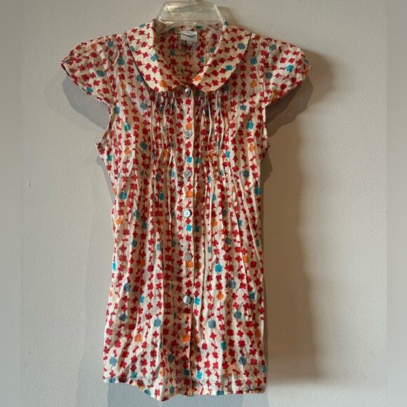 Anthropologie Tops - Anthropologie Peter Pan color, cap sleeve button front adorable blouse size S